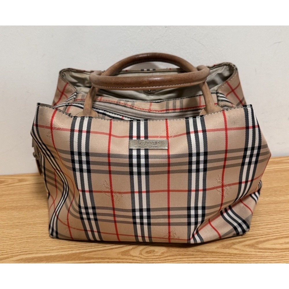 BURBERRYS Of London Nova Check Blue Label Hand Bag Satchel Canvas Beige Silver - Picture 3 of 11